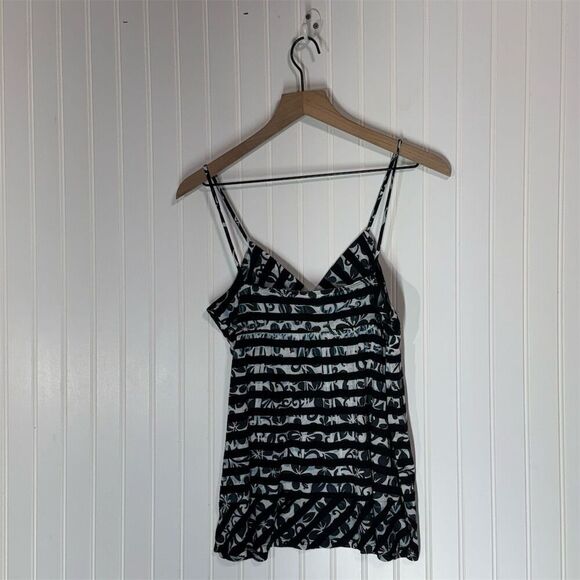 Daytrip Y2K Striped Burnout Cami Top Black White Empire Waist Large USA Made - Picture 3 of 8